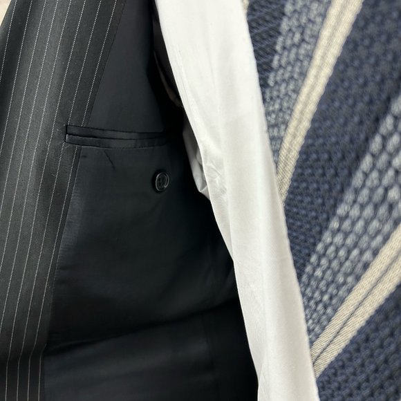 Black Striped Cotton Suit w/ Side Adjusters on Pants - Ralph Lauren Black Label - Picture 7 of 11